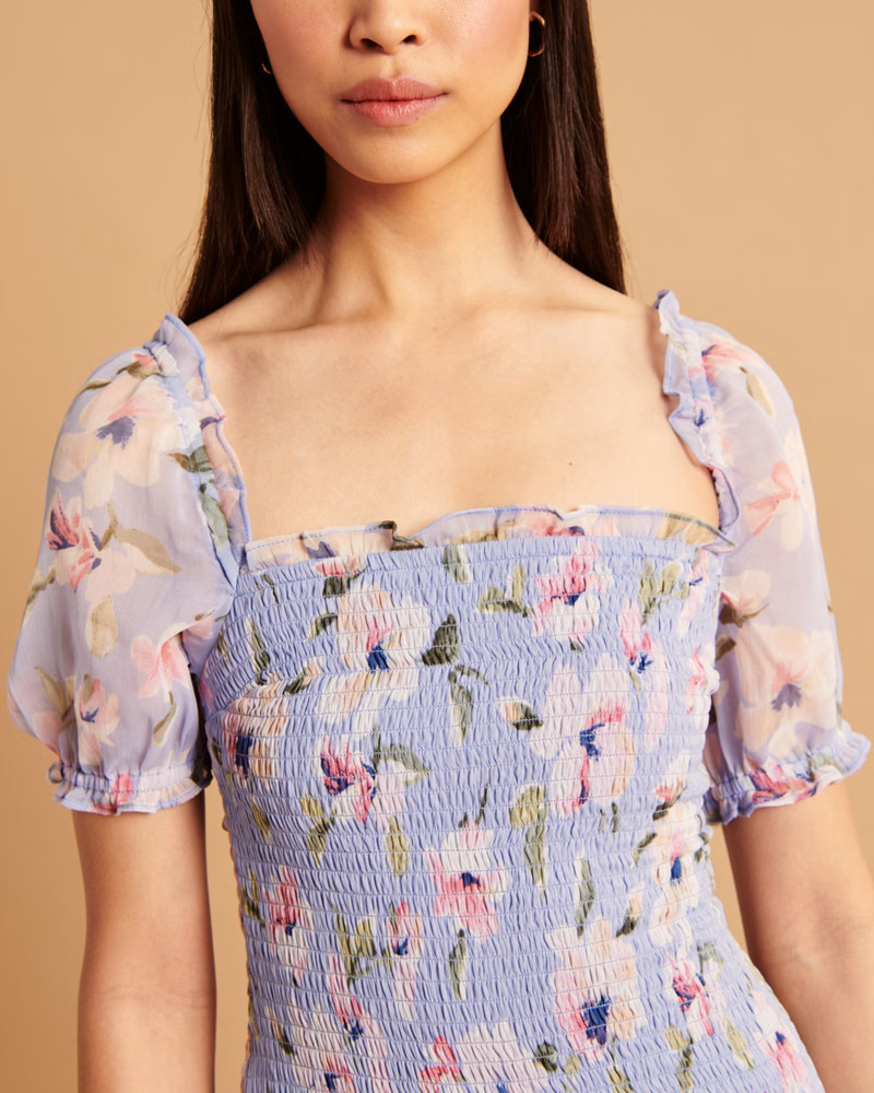 Smocked Puff Sleeve Midi Dress | Abercrombie & Fitch (US)