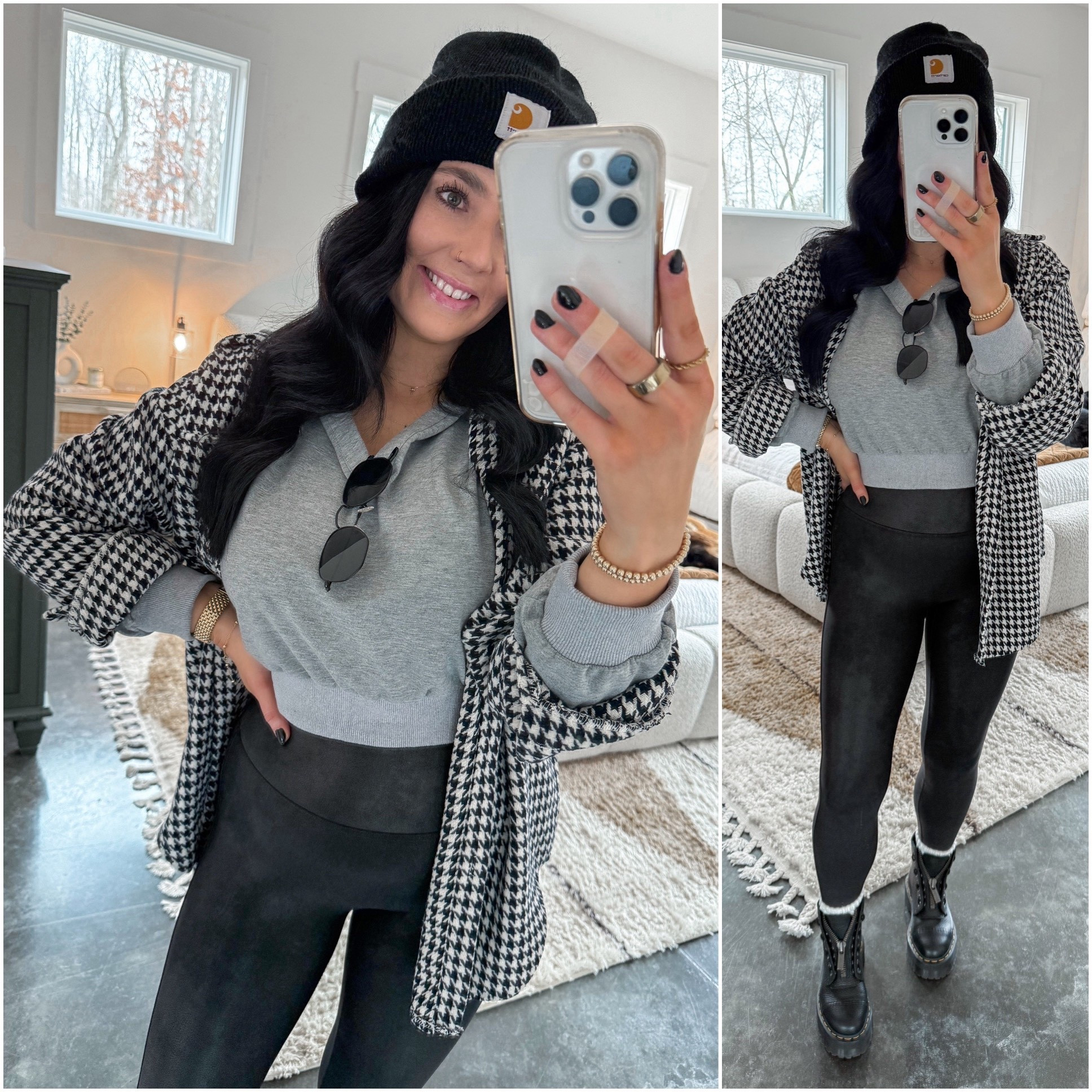 Realistic Winter OOTD 🖤

Hoodie - medium (heather grey)
Shacket - small
Leggings - medium
Bralette - medium

Comfy, cute, practical & bump friendly! 👏🏼 I've had this houndstooth shacket for well over a year (also have khaki color too!) & I love the length of it! I layered it over this thin grey hoodie (the best slouchy fit!), paired it with my Spanx faux leather leggings & finished the look with some white slouch socks & my platform docs! Can't forget the Carhartt beanie & sunglasses to finish off this cool casual look. 

Bump Friendly Outfit | Winter Outfit Ideas for Women | Second Trimester Outfit Ideas 



#LTKPetite #LTKFindsUnder50 #LTKBump