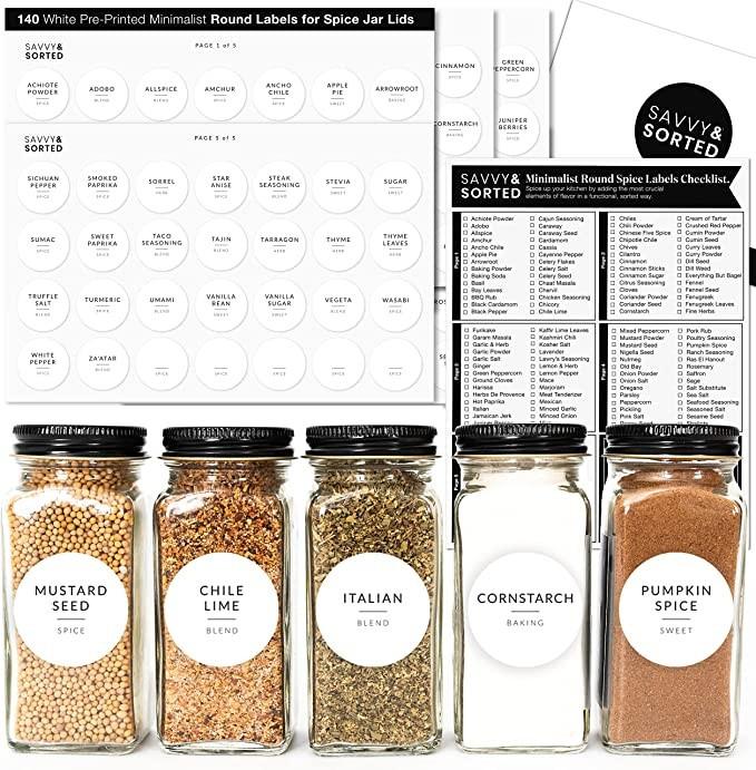 140 Round Spice Labels Stickers Preprinted - Spice Jar Labels for Spice Containers - Waterproof L... | Amazon (US)