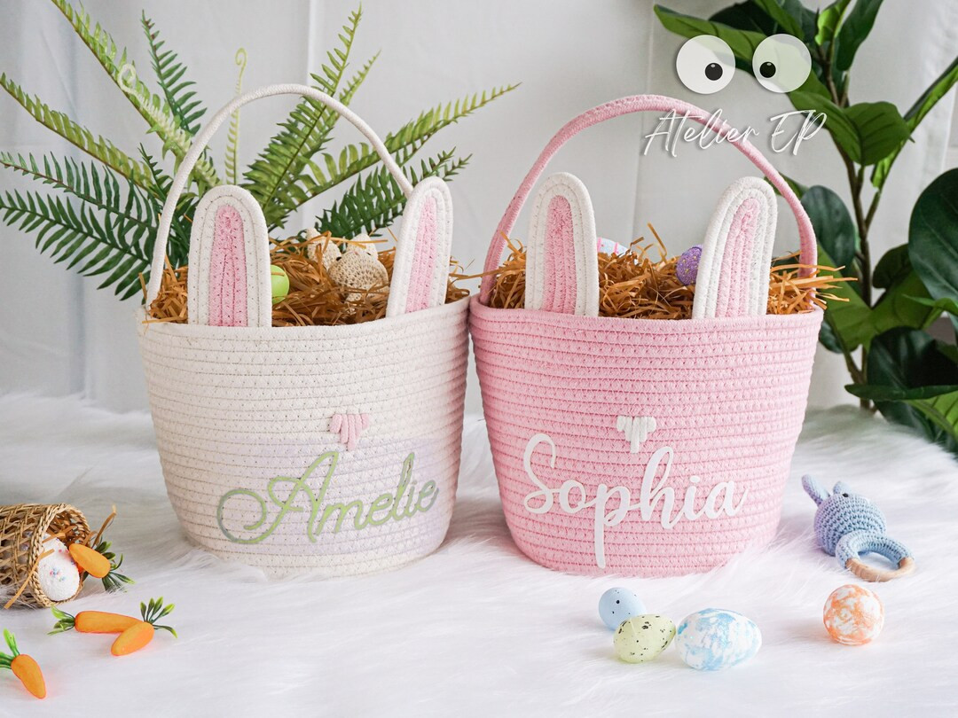 Personalized Easter Basket With Kids Name ,customized Bunny Ear Rope Basket,boy Girls Easter Bask... | Etsy (US)
