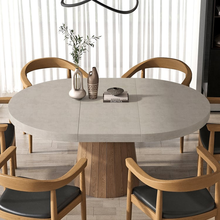 Extendable Japandi 6-Seater Dining Table, Grey Solid Wood Dining Table | homary | Homary