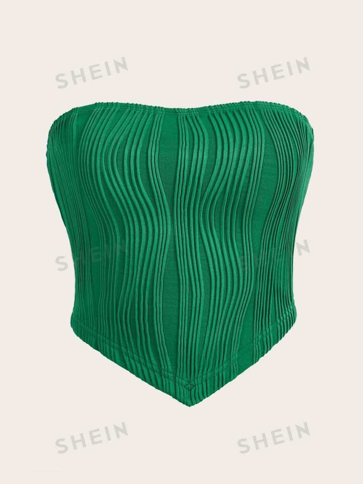 SHEIN EZwear Summer St Patrick Day Green Grass Texture Knit Hanky Hem Slim Fit Tube Top | SHEIN U... | SHEIN
