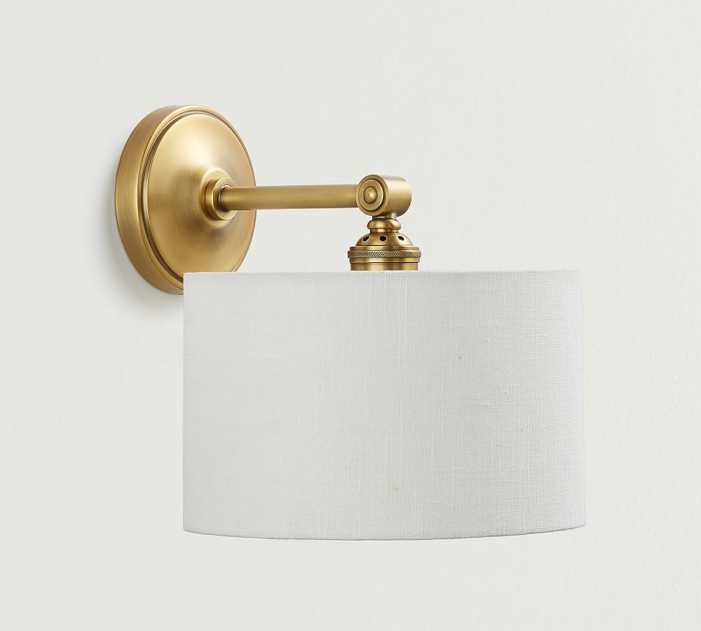 Linen Drum Shade Straight Arm Sconce | Pottery Barn (US)
