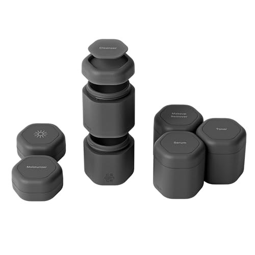 Cadence Travel Containers - Full Skincare Set - Magnetic Containers with Lids,Carry On Travel Essentials For Women/Men - 2 Small (0.56oz), 4 Medium Capsules (1.32oz), & Extender (1.43oz) - Charcoal | Amazon (US)