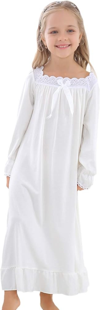 Girls Cotton Long-Sleeve and Sleeveless Sleepshirts Nightshirts Pajamas Nightgown for 3-12 Years | Amazon (US)