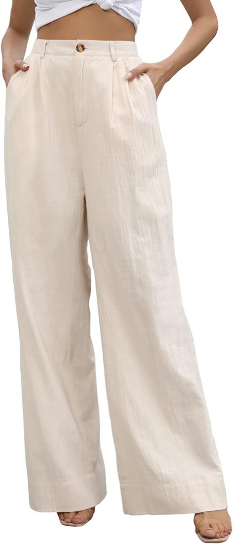 Kocowoo Linen Wide Leg Dress Pants for Women High Waisted Palazzo Pants Casual Lounge Beach Trous... | Amazon (US)