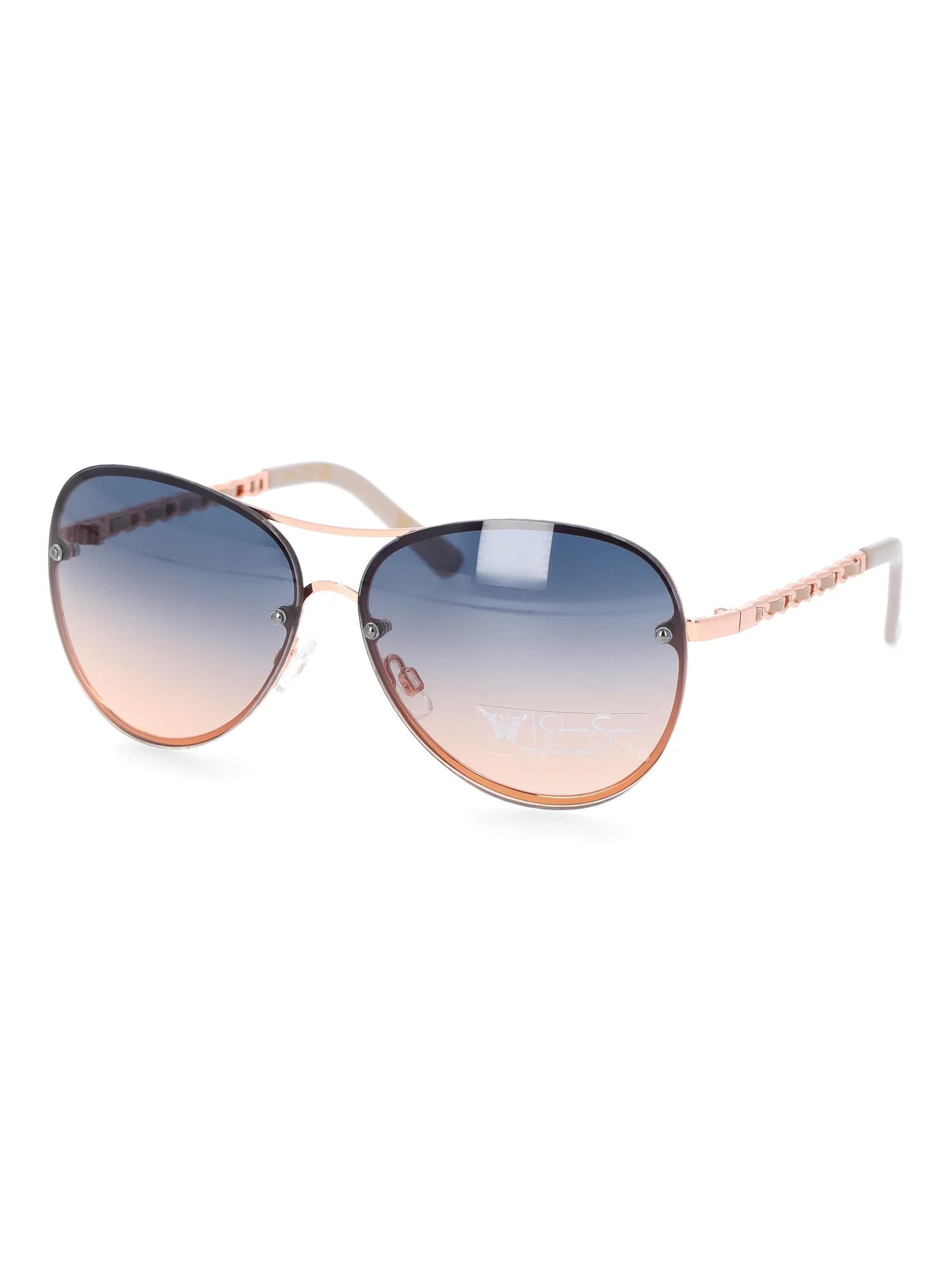 Jessica Simpson Women's Metal Backframe Aviator Sunglasses, Rose Gold-Tone/Nude | Walmart (US)
