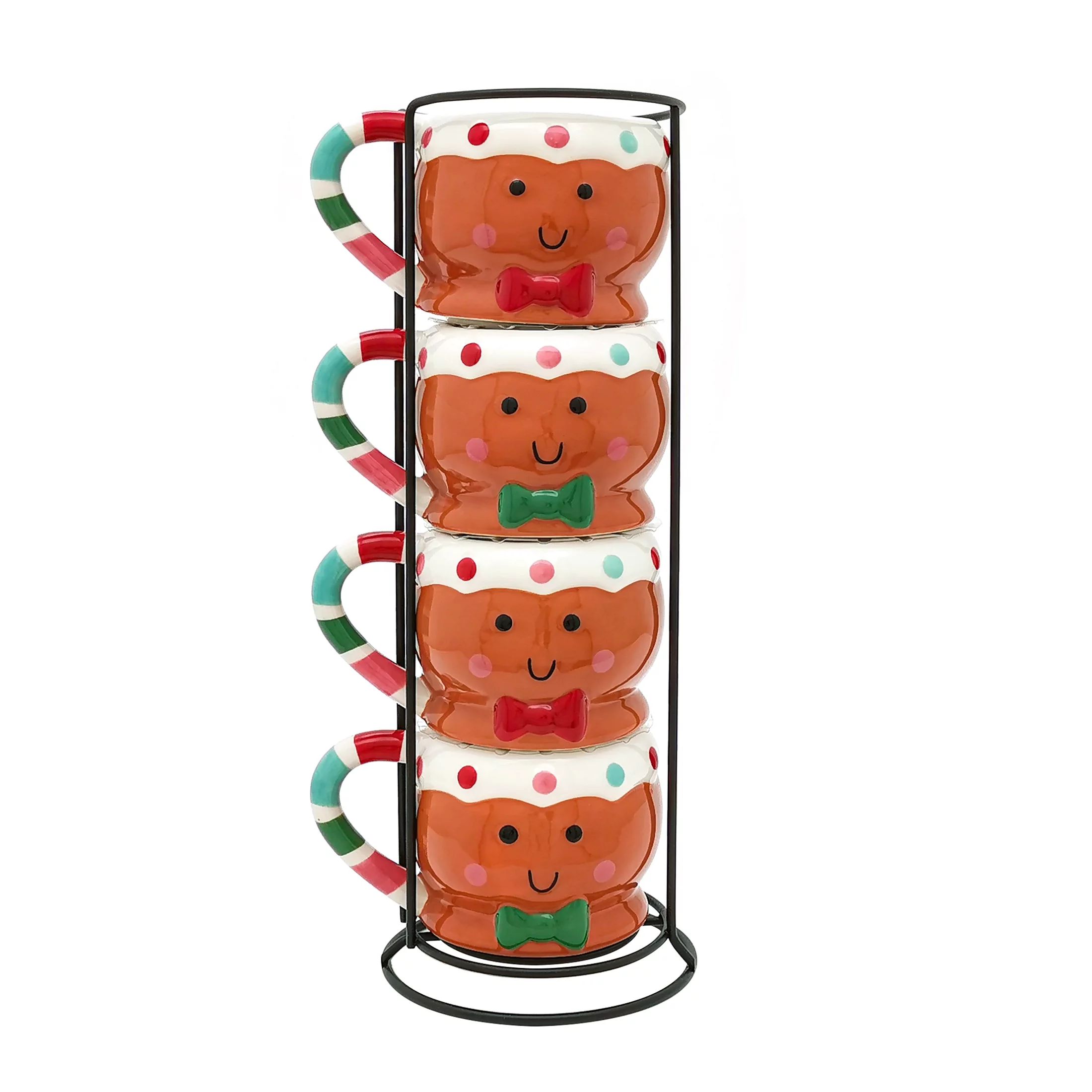 Holiday Time Gingerbread Man Mug Stack, 13.25" H, 13 fl oz capacity, Brown Stoneware | Walmart (US)