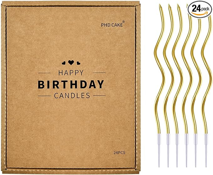 PHD CAKE 24-Count Gold Spiral Long Thin Metallic Birthday Candles, Cake Candles, Birthday Parties... | Amazon (US)