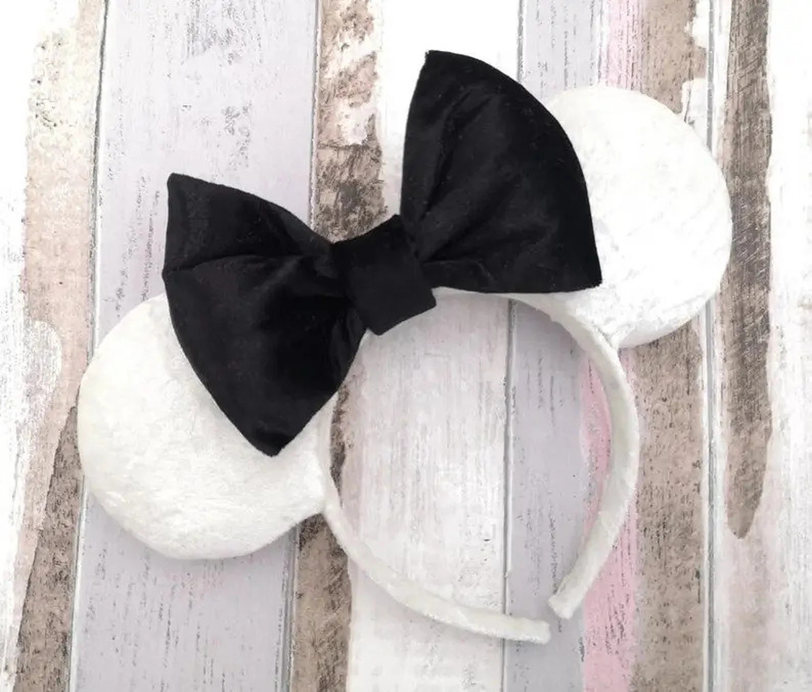 Disney Minnie Mouse Ears Inspired Headband - Luxury White Velvet Black Bow - Halloween Christmas ... | Etsy (Global)