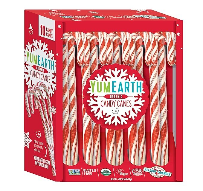 YumEarth Organic Candy Canes, Full Size, 10 Canes Per Pack - Allergy Friendly, Non GMO, Gluten Fr... | Amazon (US)