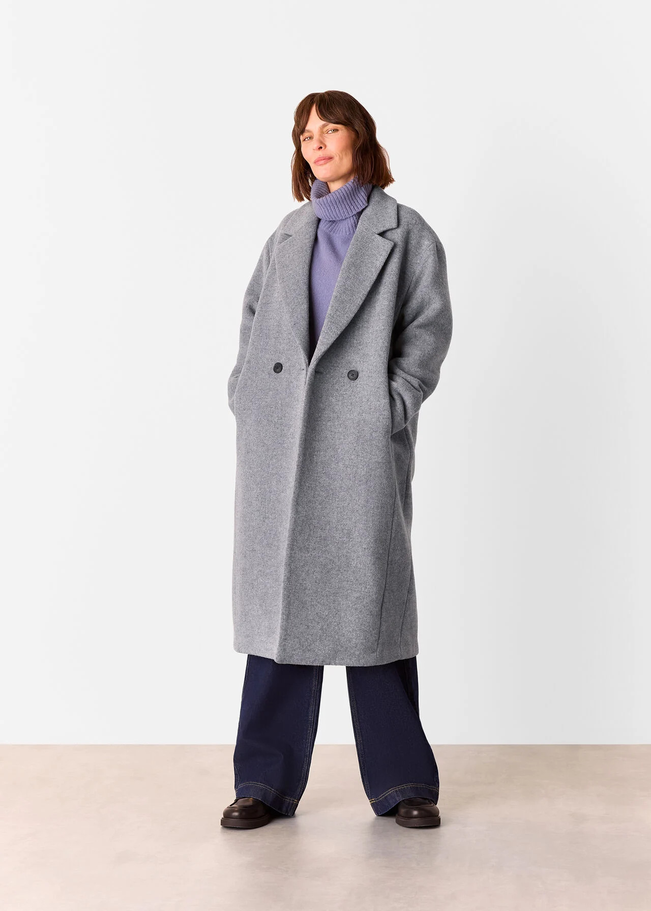 Grey Eliza Double Breasted Coat | WHISTLES | Whistles UK | | Whistles
