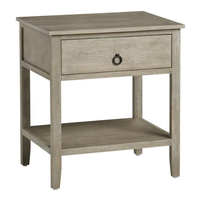 Graywash Wood Grange Nightstand With Drawer | World Market