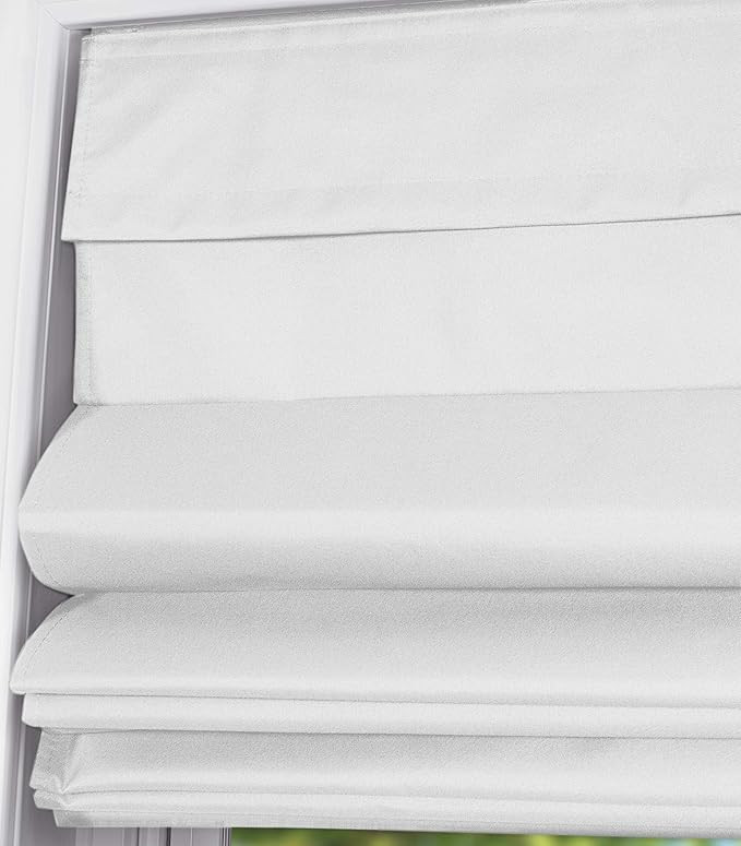 Calyx Interiors White Cordless Room Darkening Fabric Roman Shades - Size: 29.5" W X 60" H | Amazon (US)