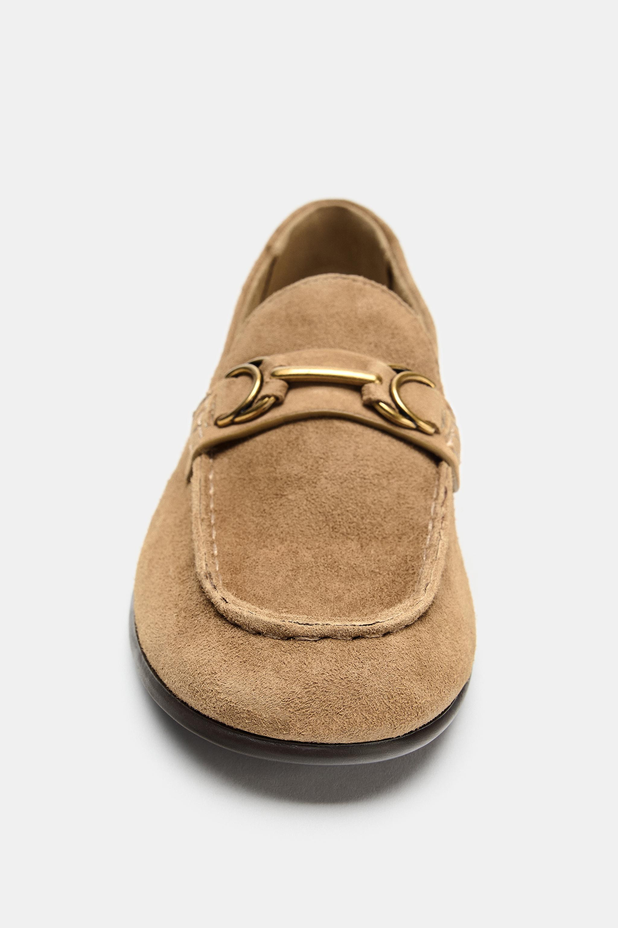 SUEDE LOAFERS WITH METAL APPLIQUÉ | Zara UK
