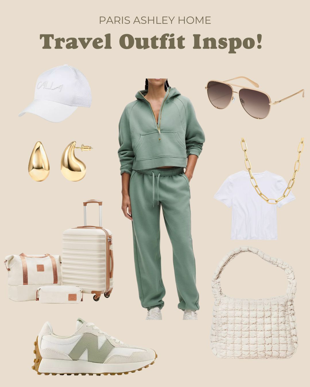 Travel Outfit Inspo!

Lululemon lounge set, Quay aviator sunglasses, white calia trucker hat, amazon jewelry, paperclip necklace, amazon luggage set, newbalance sneakers, carryon bag, free people dupe, white t-shirt  

 #LTKStyleTip #LTKTravel #LTKShoeCrush