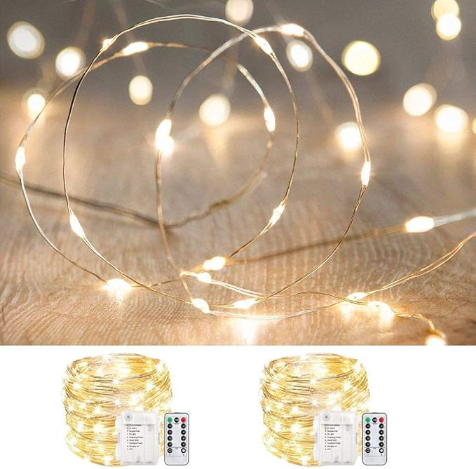 Amazon.com: ANJAYLIA 2 Pack 33ft 100 LED Fairy Lights Battery Operated, Waterproof Twinkle String... | Amazon (US)