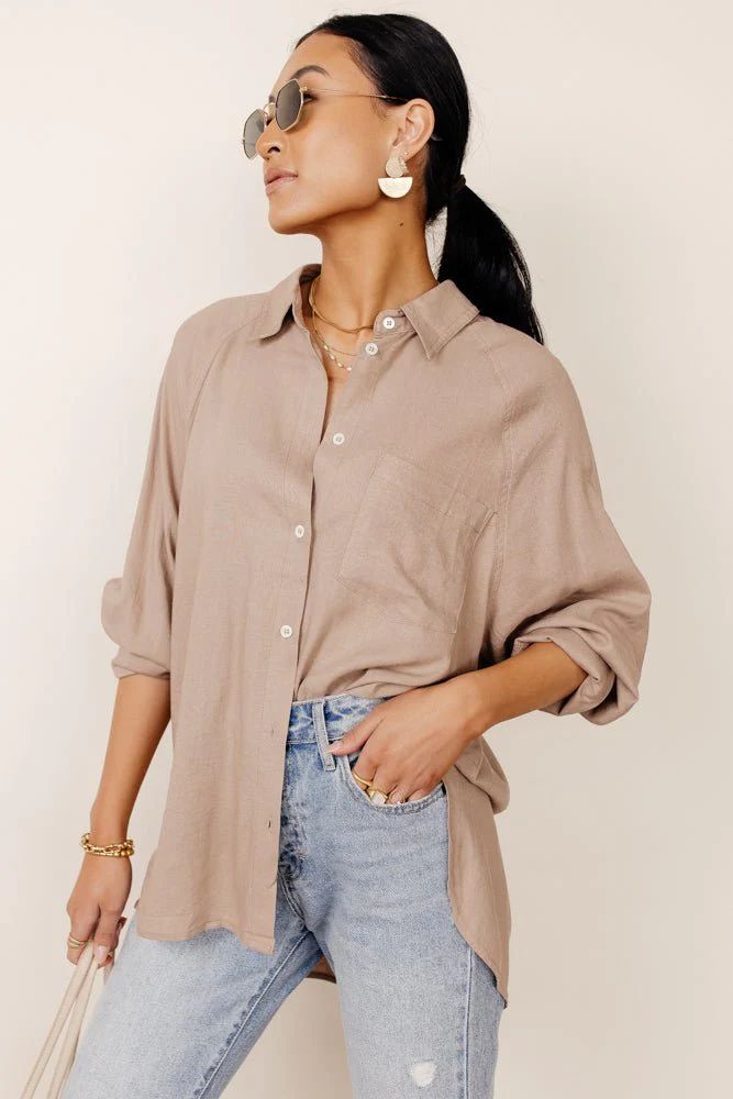 Maude Button Down Blouse in Taupe - L / Taupe - böhme | Bohme