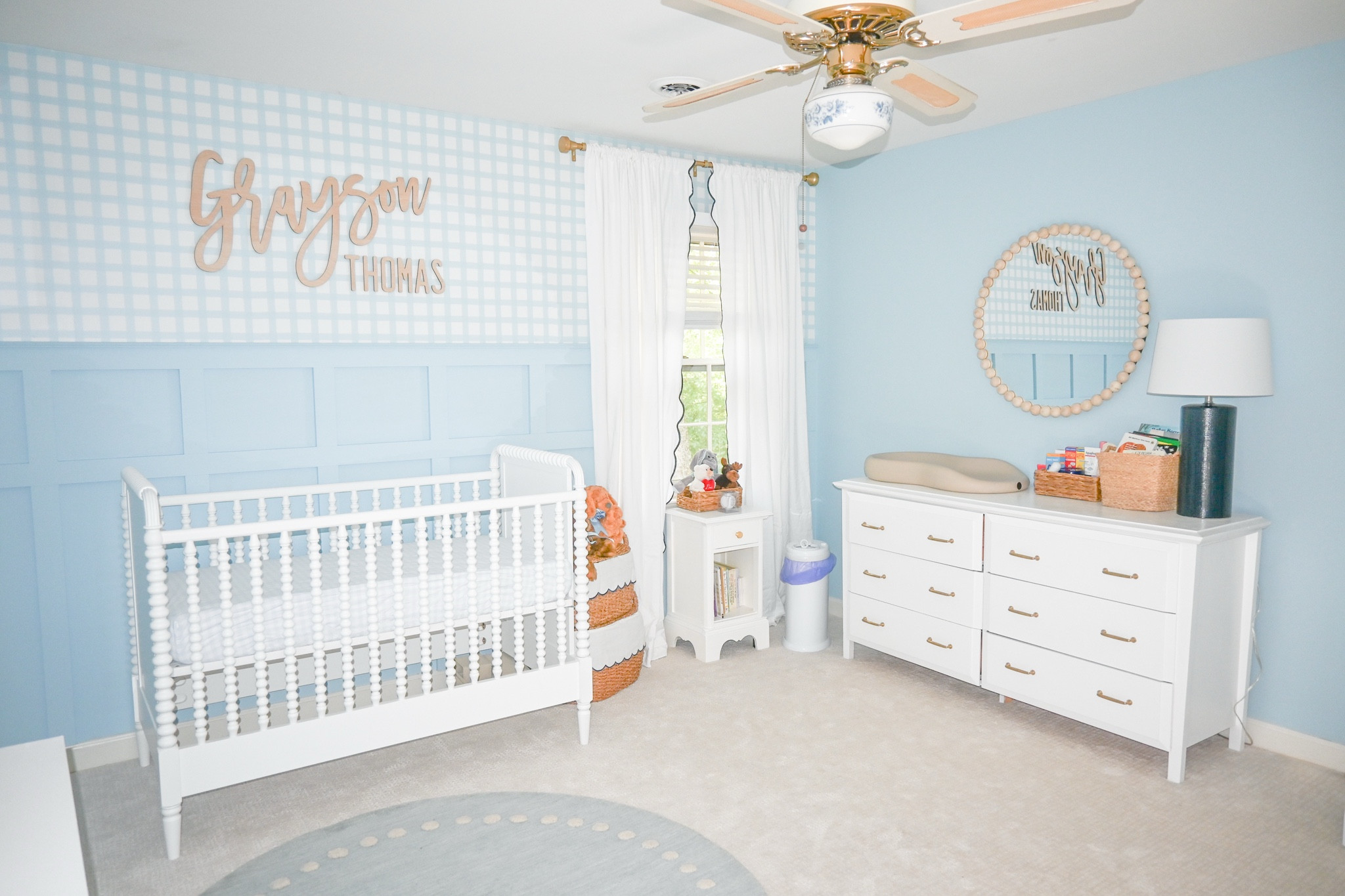 Another view of our sweet boy’s room! 💙 It is currently my favorite project we’ve done!
•
•
 #kristieincarolina #liketkit #style #shopthepost 
#rewardstylebloggers #southern #southernstyle #blueandwhite #grandmillenial #ltkbaby #nursery
#nurserydecor #nurserydesign #nurseryinspo

#LTKFamily #LTKHome #LTKBaby