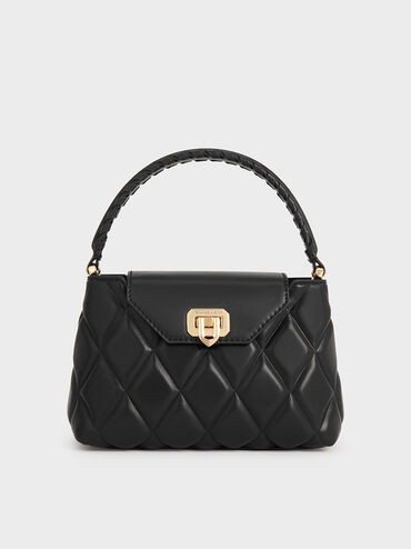 Black Arwen Quilted Braided-Strap Top Handle Bag | CHARLES & KEITH UK | Charles & Keith UK