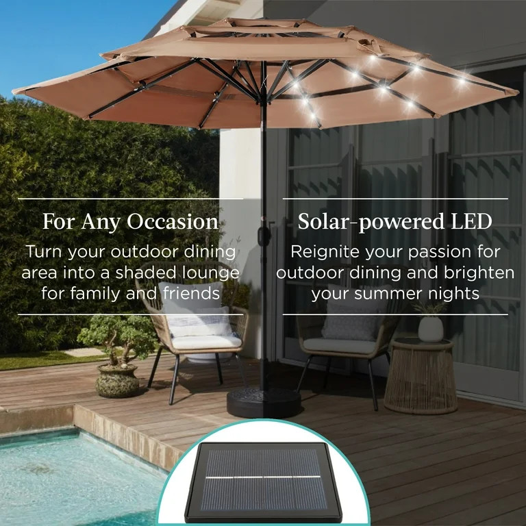 Best Choice Products 10ft 3-Tier Solar Patio Umbrella w/ 24 LED Lights, Tilt Adjustment, Easy Cra... | Walmart (US)