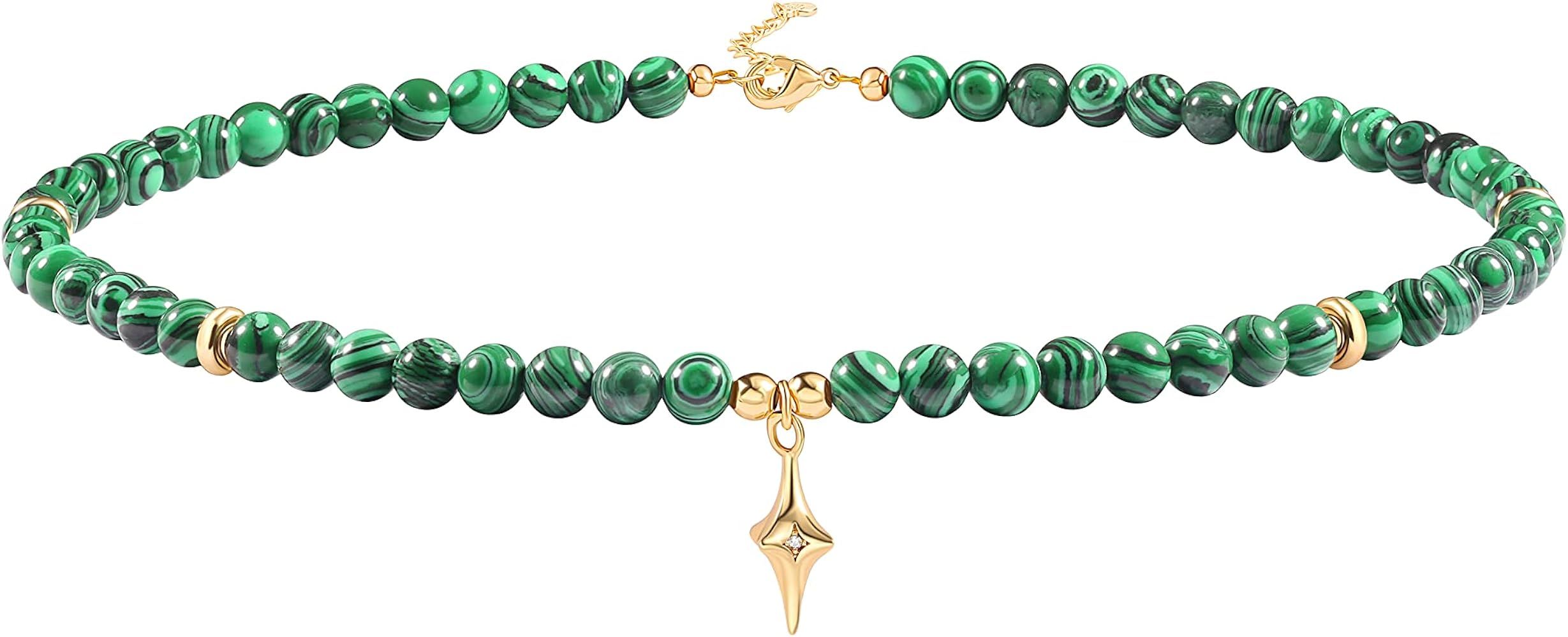 PEARLADA Turquoise Beaded Choker Necklace Chakra Stone Necklace Adjustable | Amazon (US)