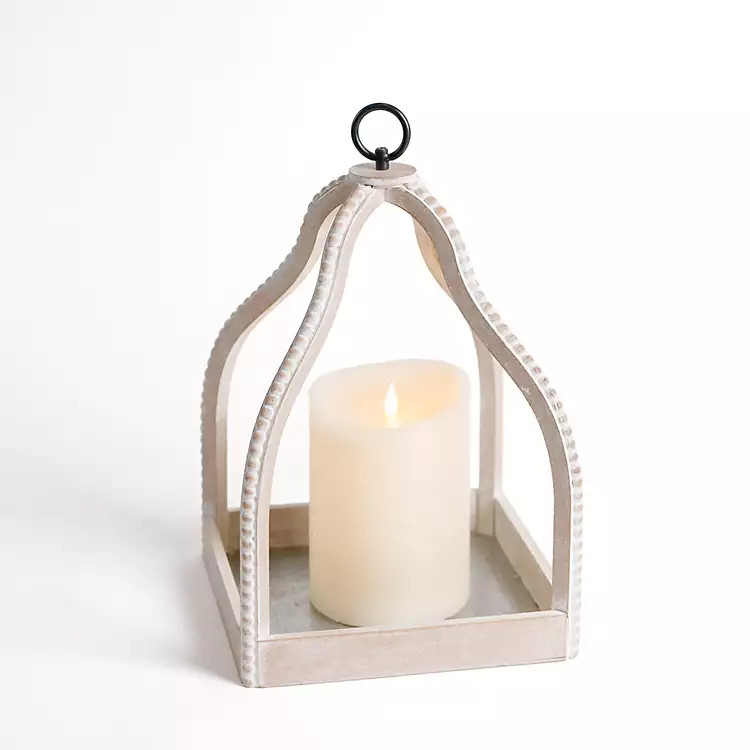 White Washed Beaded Open Lantern, 16 in. | Kirkland's Home