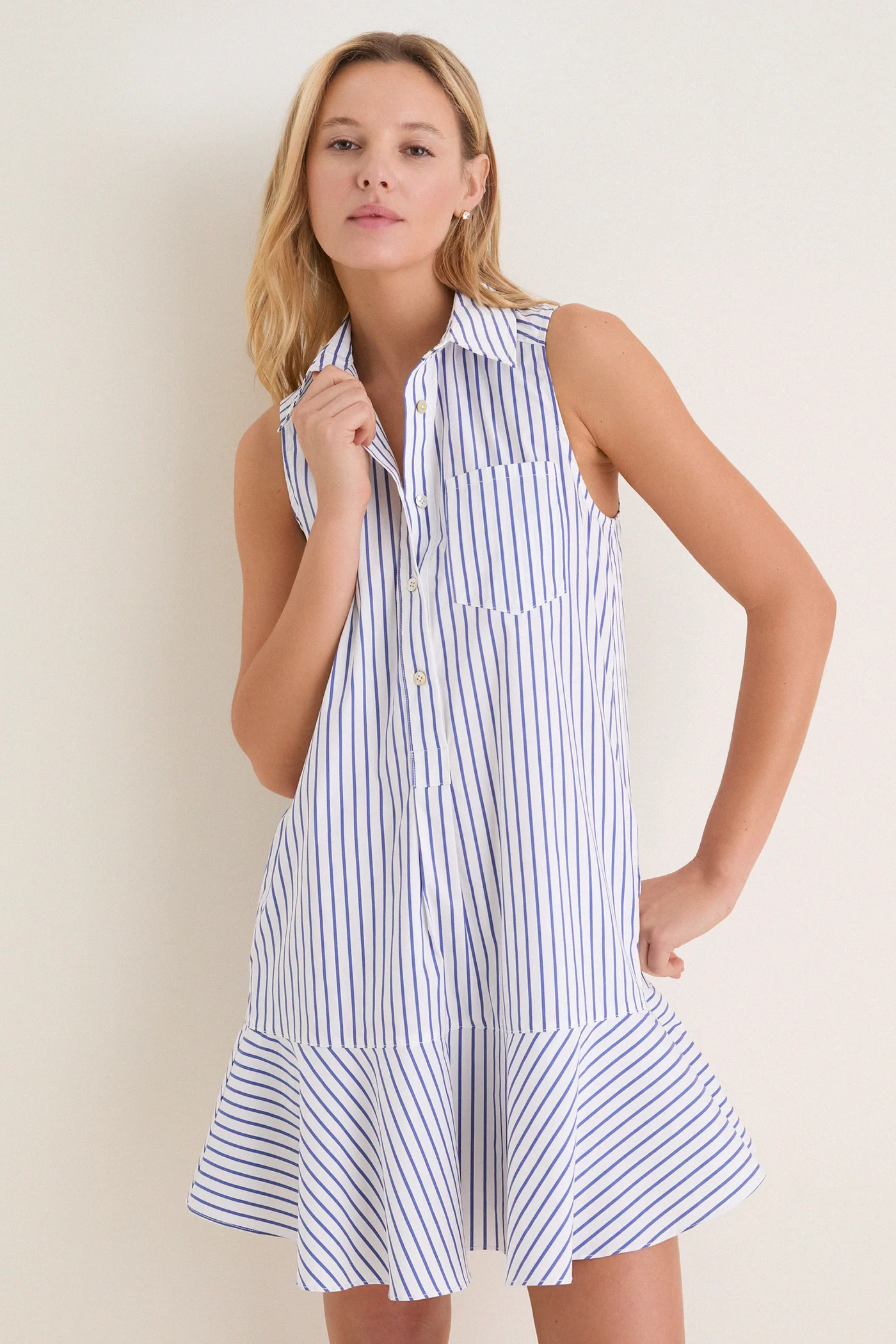 Blue Stripe Sleeveless Callahan Shirt Dress | Tuckernuck (US)