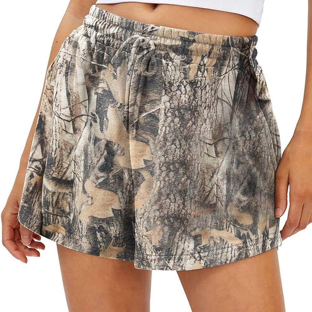 Lauweion Womens Lounge Camo Sweat Shorts Athletic High Waist Drawstring Maple Leaf Camouflage Wor... | Amazon (US)