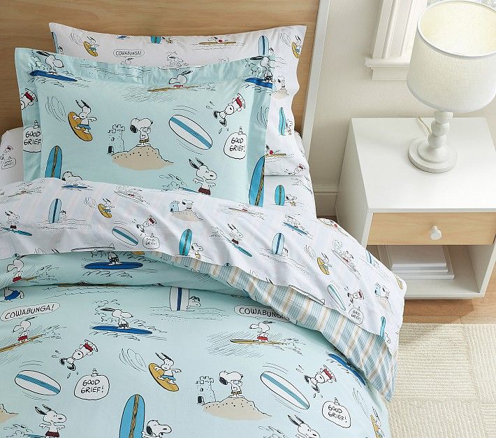 Peanuts® Snoopy® Surf Organic Duvet Cover & Shams | Pottery Barn Kids