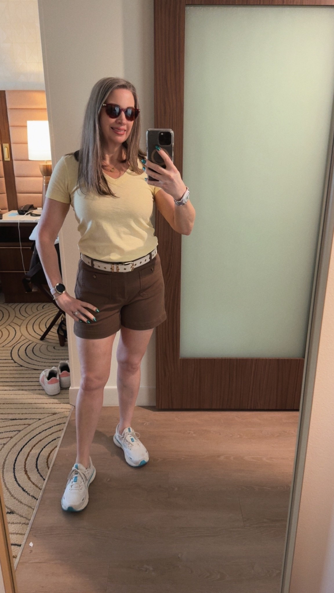 I’m the type of mom who enjoys looking a little polished when heading to theme parks. Comfortable shoes are a must for a full day of walking, and I absolutely love my Brooks for their comfort and breathability. This is the next butter yellow top in my growing collection—I can’t get enough of this beautiful color! It’s soft and lightweight, just right for soaking up the Florida sunshine. And of course, I always reach for my favorite Palmer shorts. The wider opening at the leg makes walking for hours so much more comfortable and enjoyable.

#LTKmomlife #LTKTravel #LTKOver40