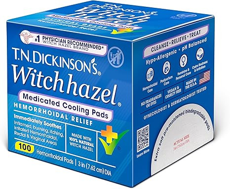 T.N. Dickinson's Hemorrhoidal Pads, Witch Hazel with Aloe, Clear, 100 Count | Amazon (US)