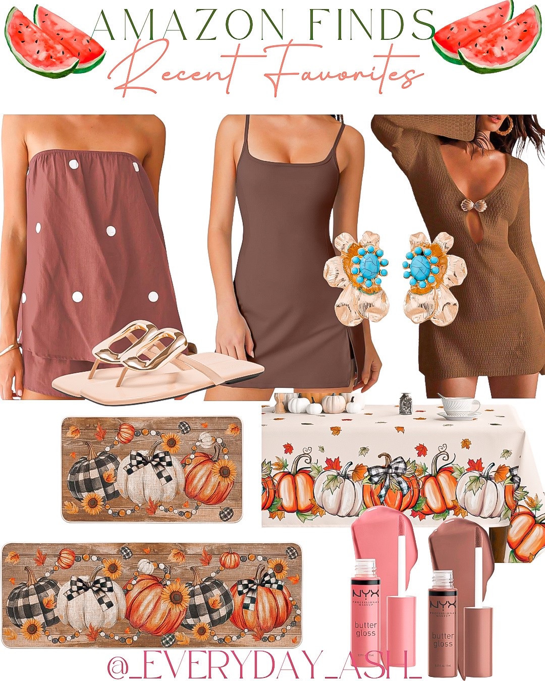 Amazon // recent favorites! 🍁🍂

I own and love all of these finds !♥️

Brown fashion, neutral fashion, brown two piece set, brown active dress, brown swim cover up, fall home decor, kitchen mats, table cloth, lip gloss, sandals, earrings

#LTKgrwm #LTKootd #LTKHome