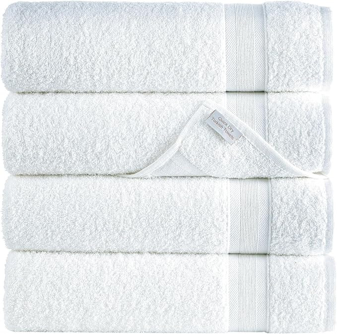 White Bath Towels 27" x 54" Quick-Dry High Absorbent 100% Turkish Cotton Lightweight Towel for Ba... | Amazon (US)