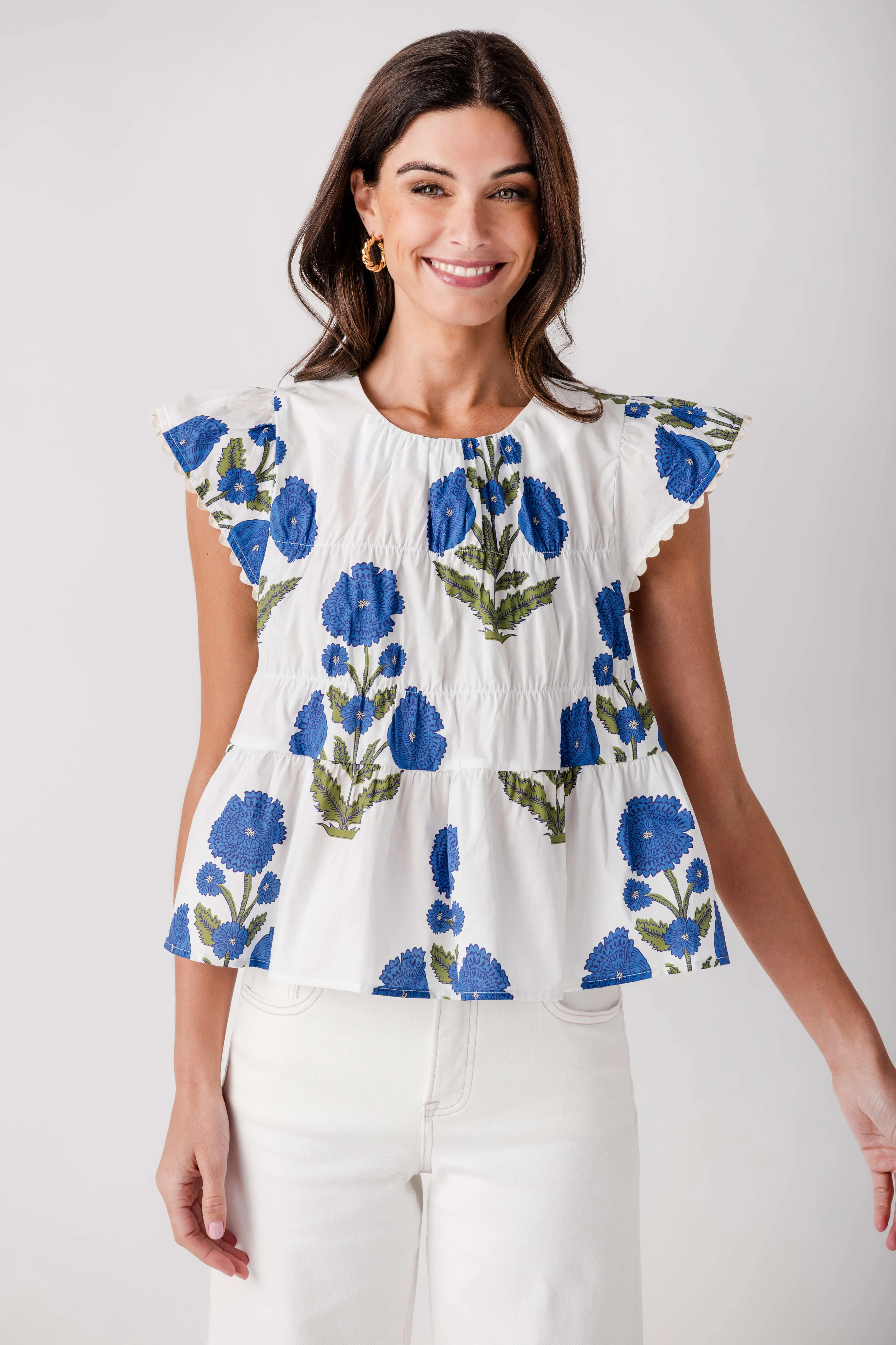 THML Blue Fleur Tiered Top | Social Threads