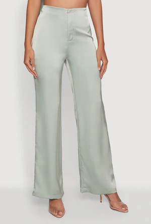 Satin Zip Front High Waisted Dress Pants | Rainbow Shops