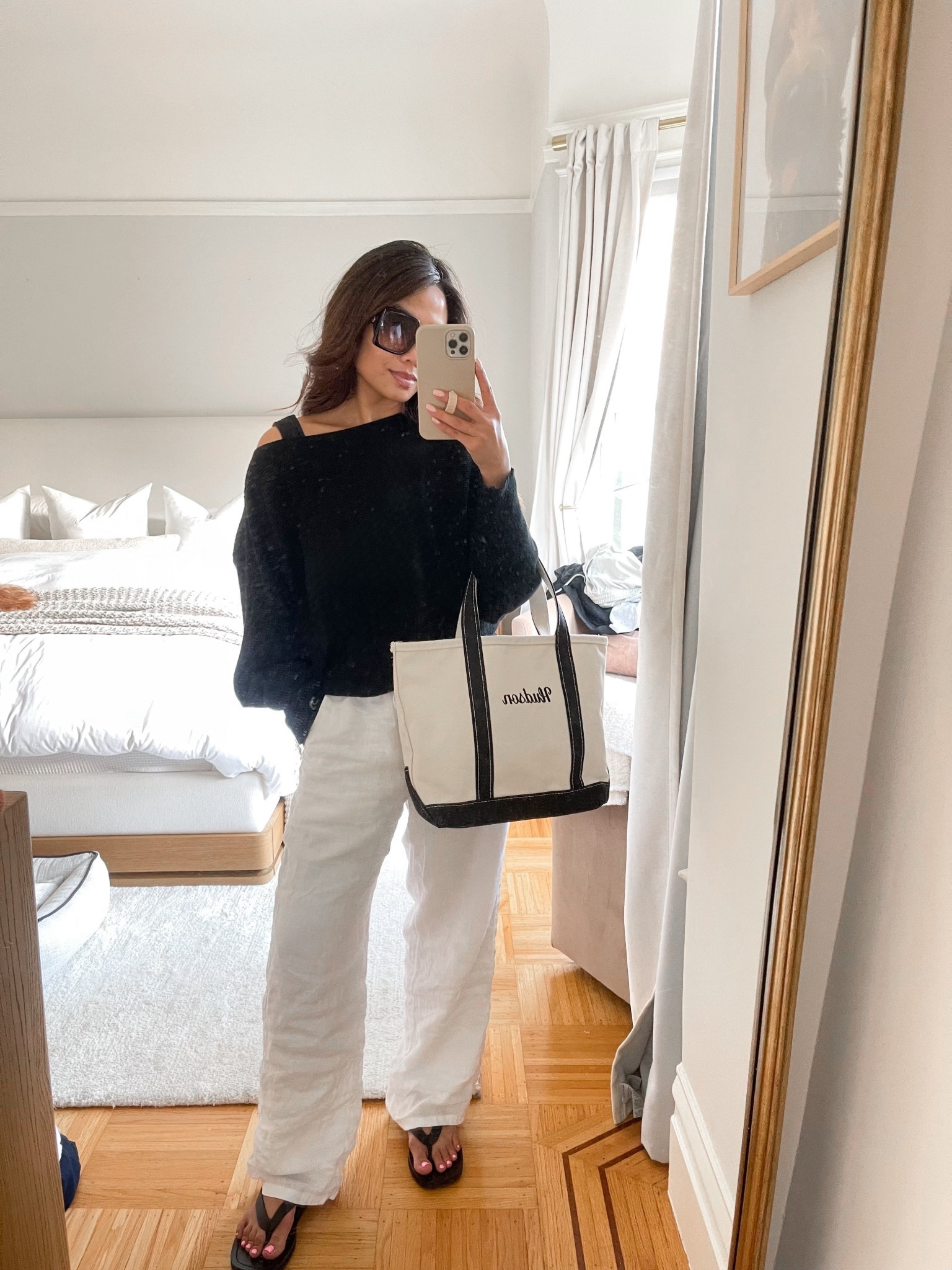 Comfy ootd 🖤 my linen pants are back and restocked in sizes and lengths! 

Sizing:
Sweater - one size
Tank - tts, xs
Linen pants - tts, xs classic length 
Leather flip flops - I sized down usually wear 7 and did 37 (6.5) the 38 (7.5) was a little big 


#LTKPetite #LTKootd