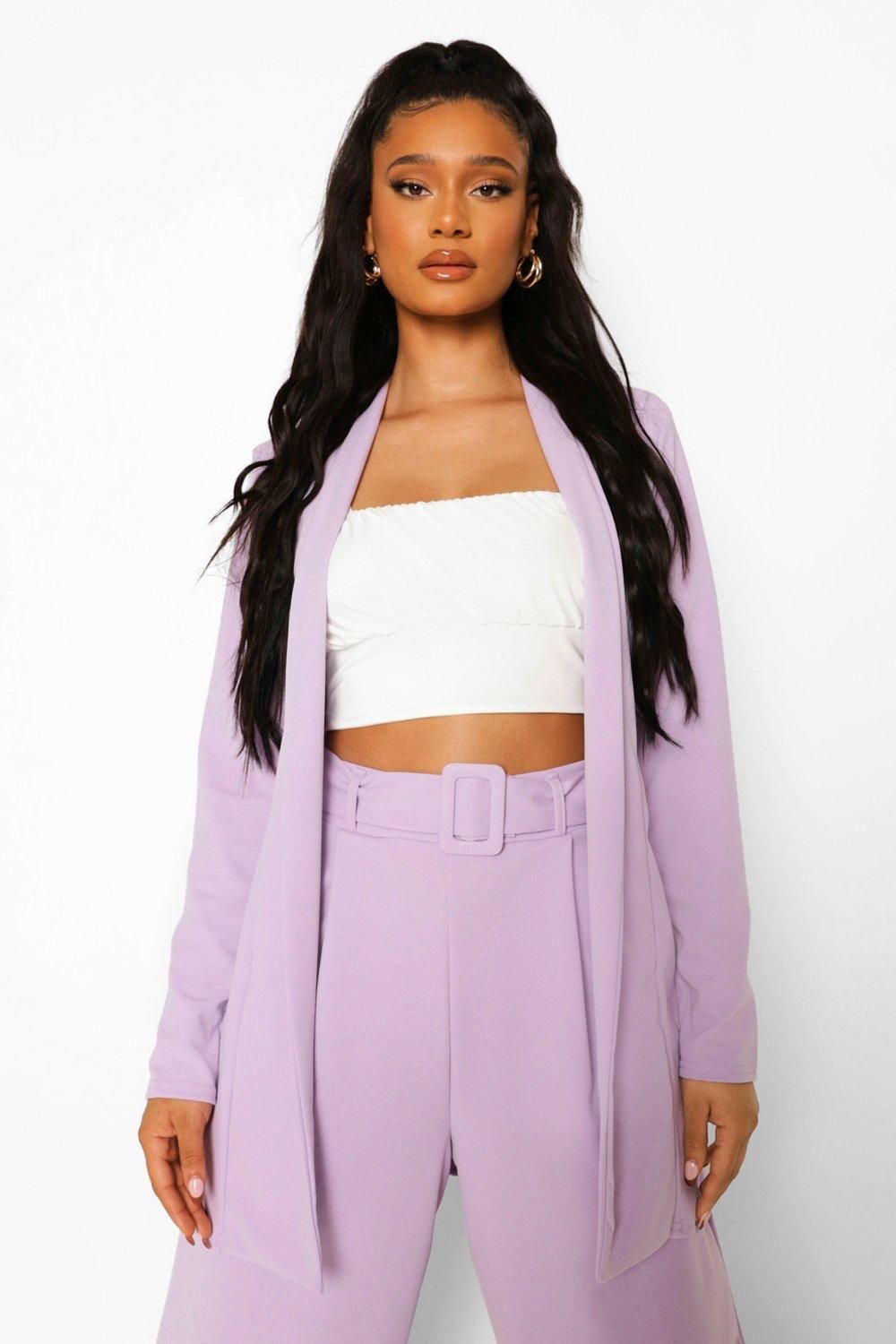 Womens Fitted Collarless Blazer - Purple - 4 | Boohoo.com (US & CA)