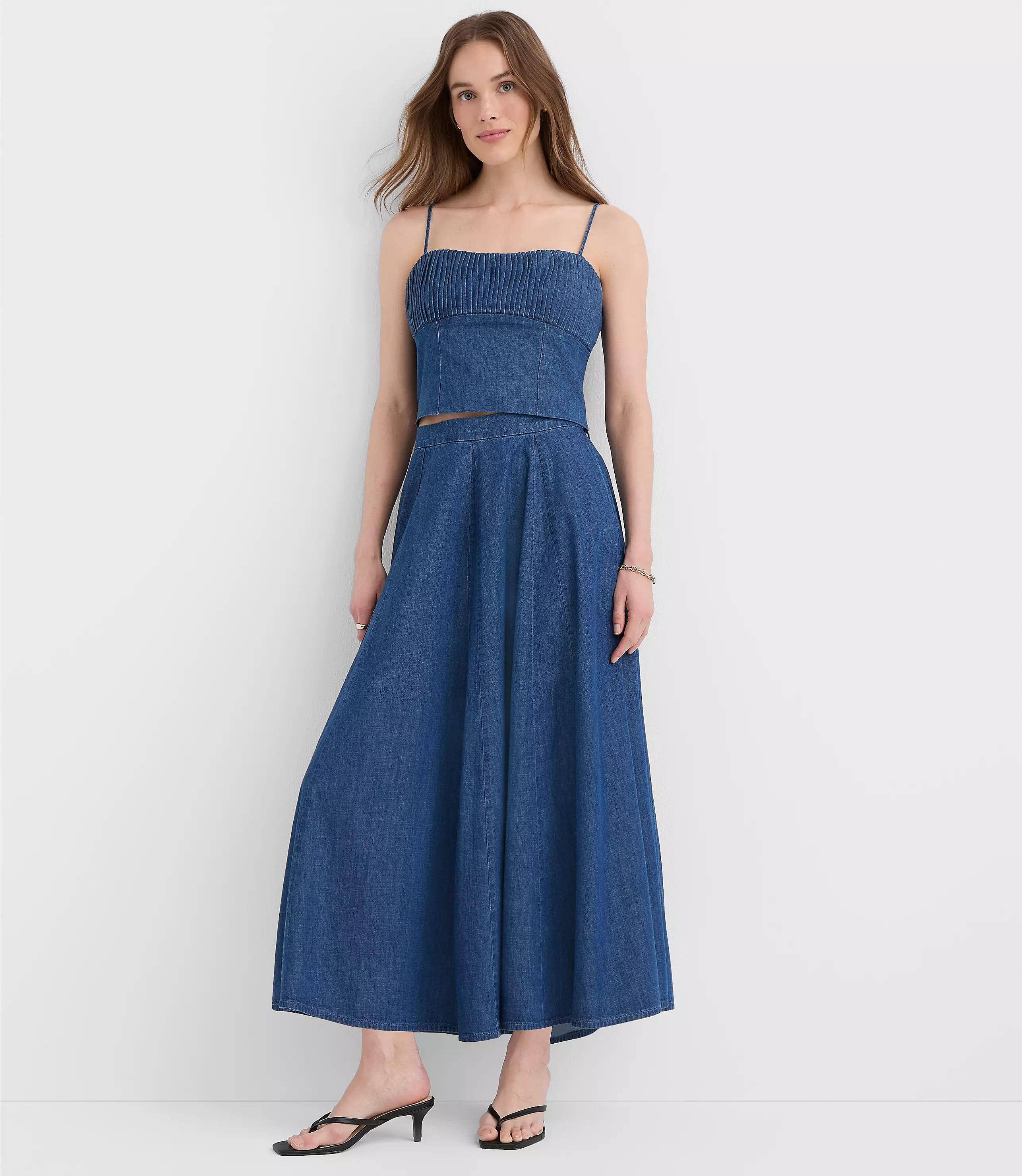 Chambray Godet Midi Skirt | LOFT