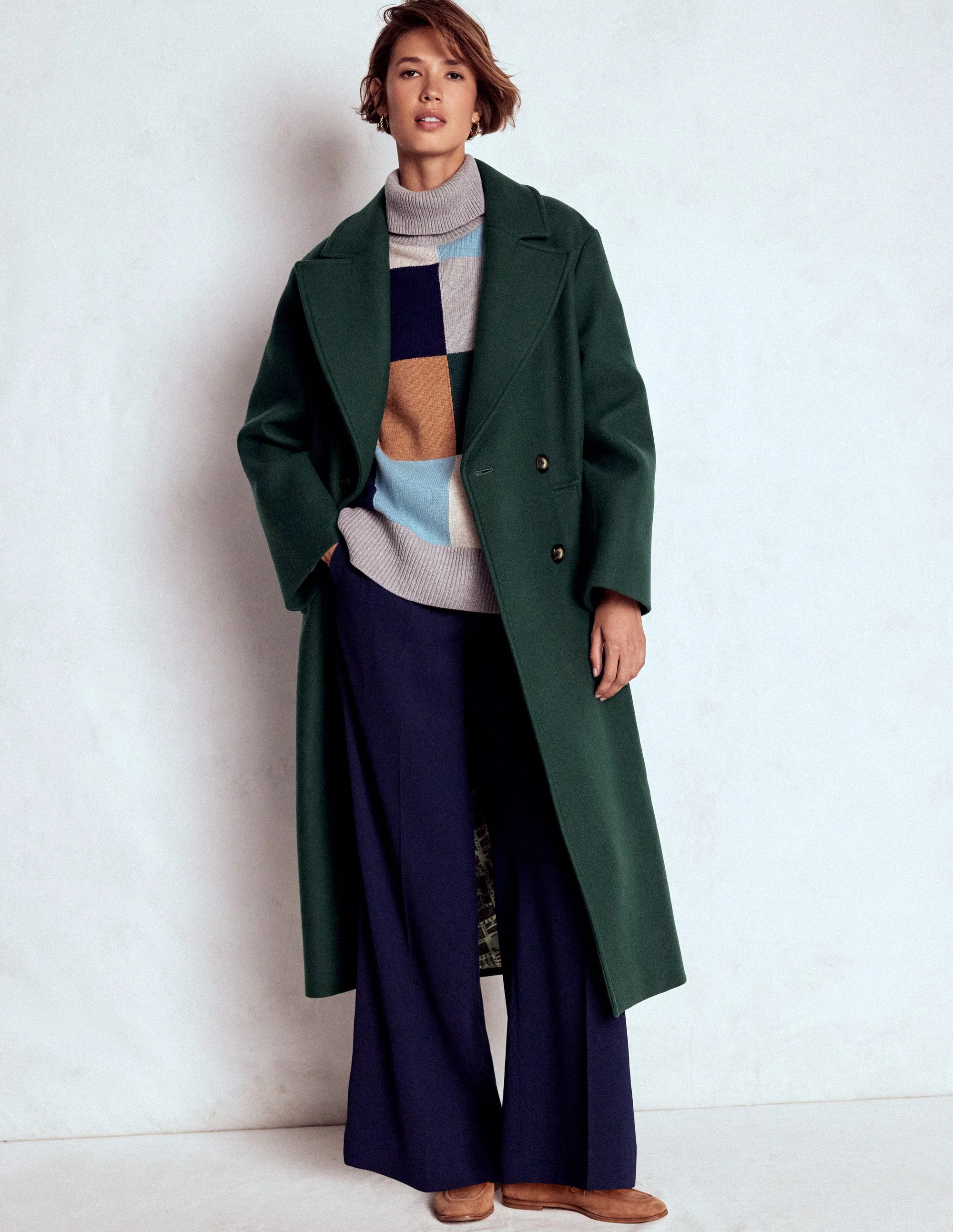 Cocoon Wool Coat-Emerald Night | Boden (US)