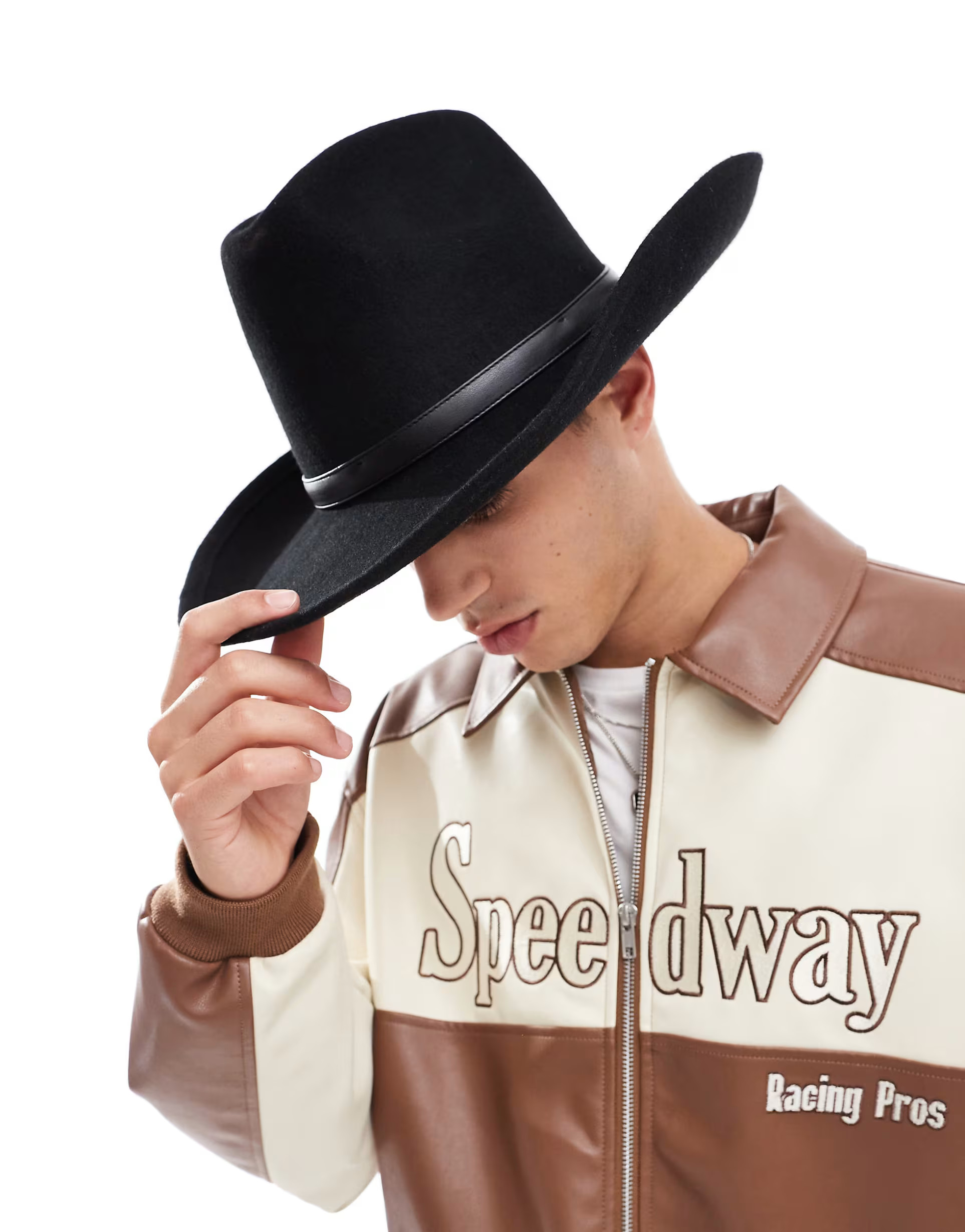 ASOS DESIGN cowboy hat with faux leather band in black | ASOS (Global)