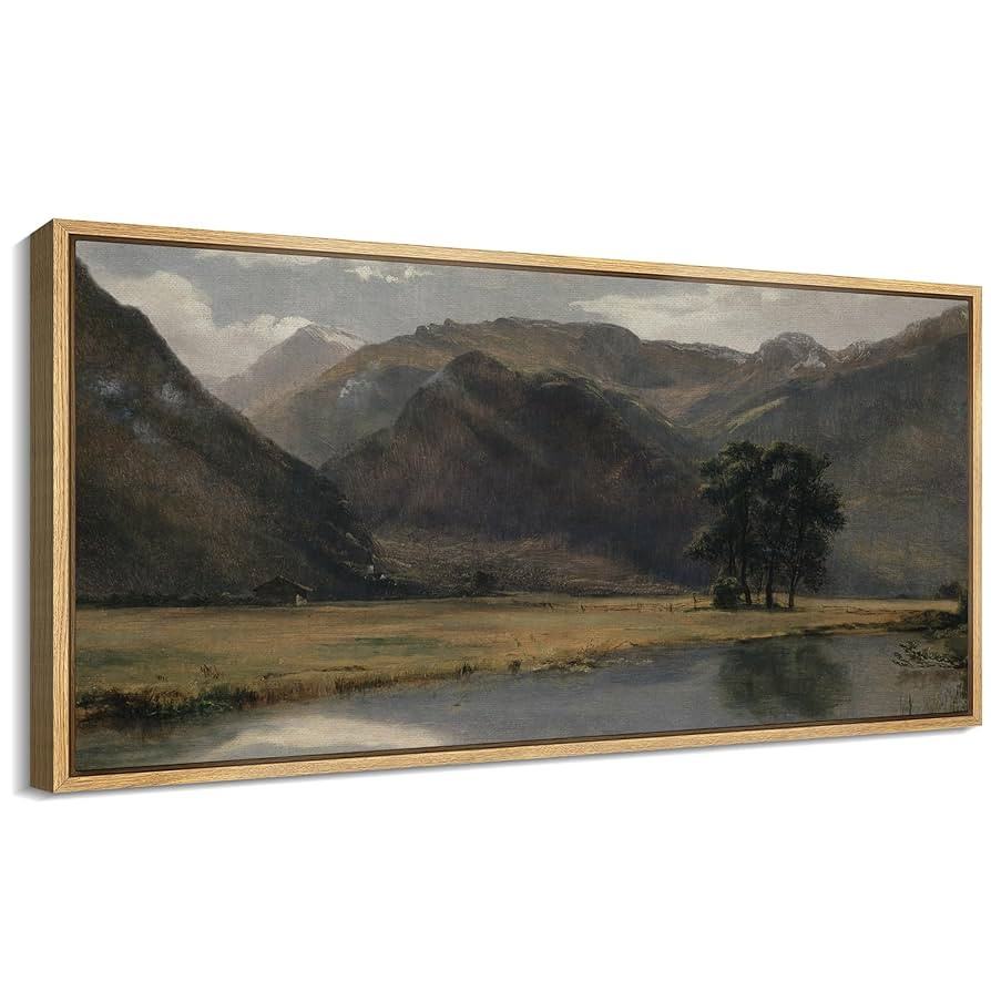 SIGNFORD Extra Large Framed Canvas Print Wall Art Tranquil Mountain Valley with River Illustratio... | Amazon (US)