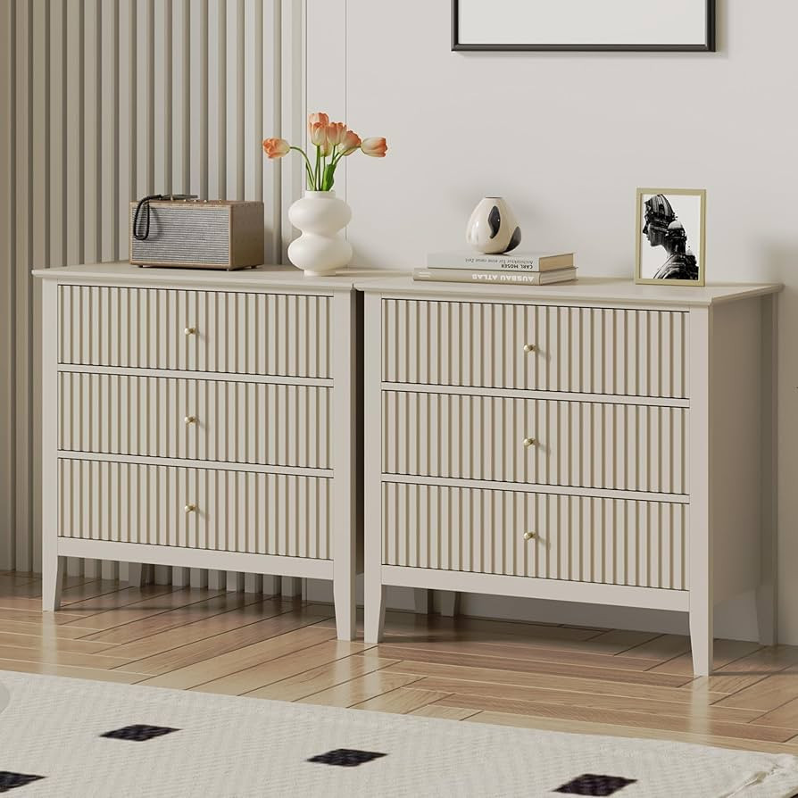 RoyalCraft Large 3 Drawer Dresser Set of 2, Fluted Wood Drawers for Bedroom, Modern Painted 30 in... | Amazon (US)