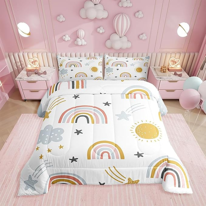 Erosebridal Girls Rainbow Bedding Set, Sun and Stars Comforter Set Twin for Kids Boys Children Ca... | Amazon (US)