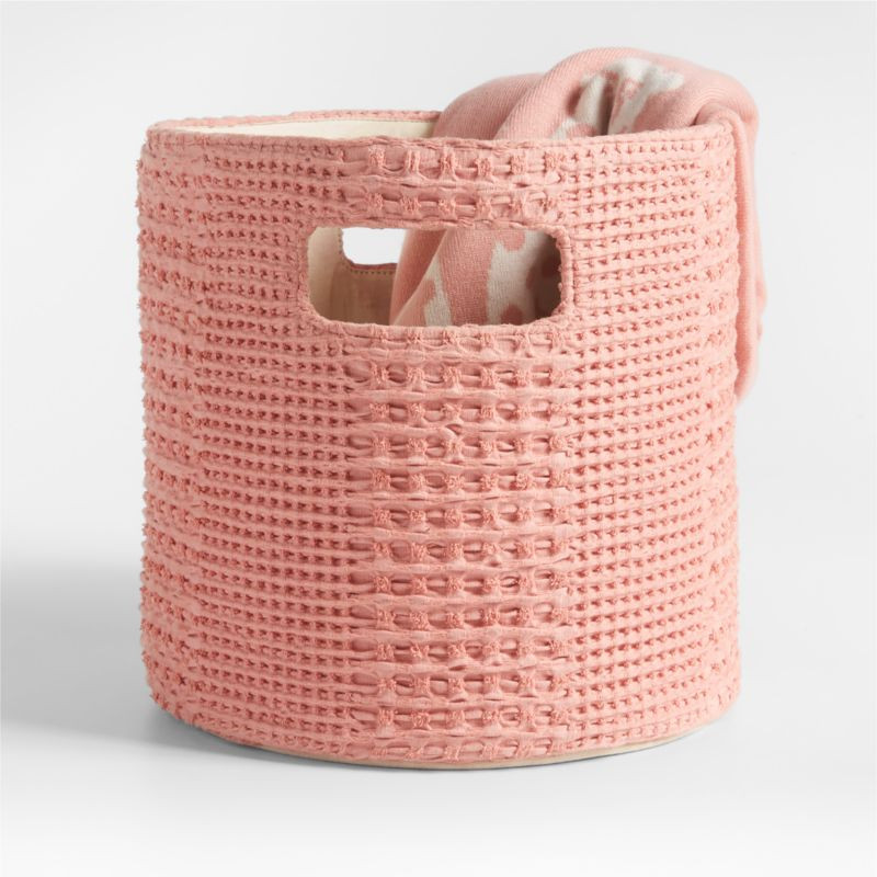 Nella Rose Pink Waffle Weave Kids Shelf Bin | Crate & Kids | Crate & Barrel