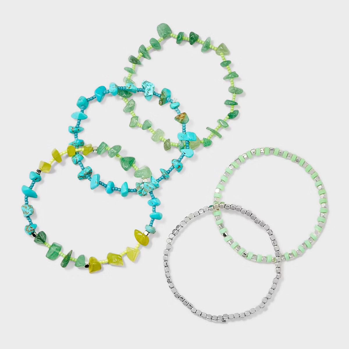 Stretch Bracelet with Semi Precious Jade/Agate/Turquoise Set 5pc - Universal Thread™ Blue/Green... | Target