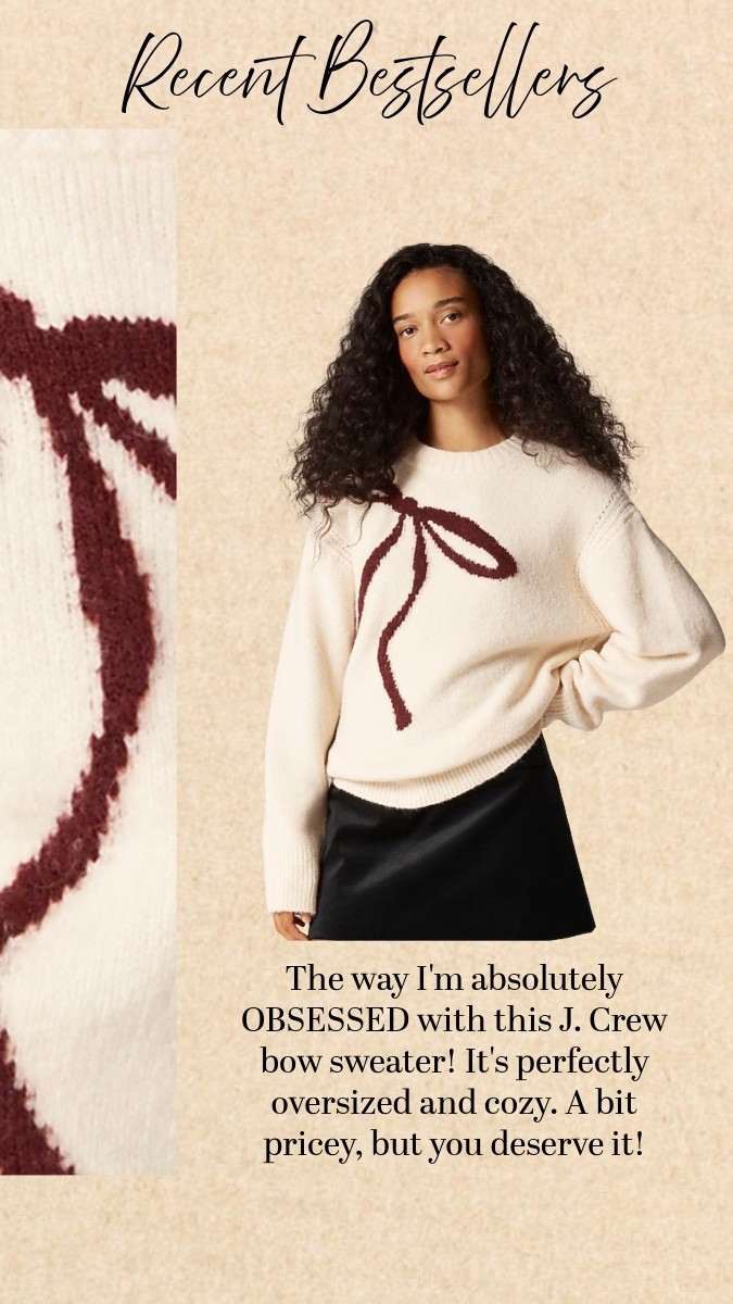 The way I'm absolutely OBSESSED with this J. Crew bow sweater! It's perfectly oversized and cozy. A bit pricey, but you deserve it!

#LTKHoliday #LTKPlusSize