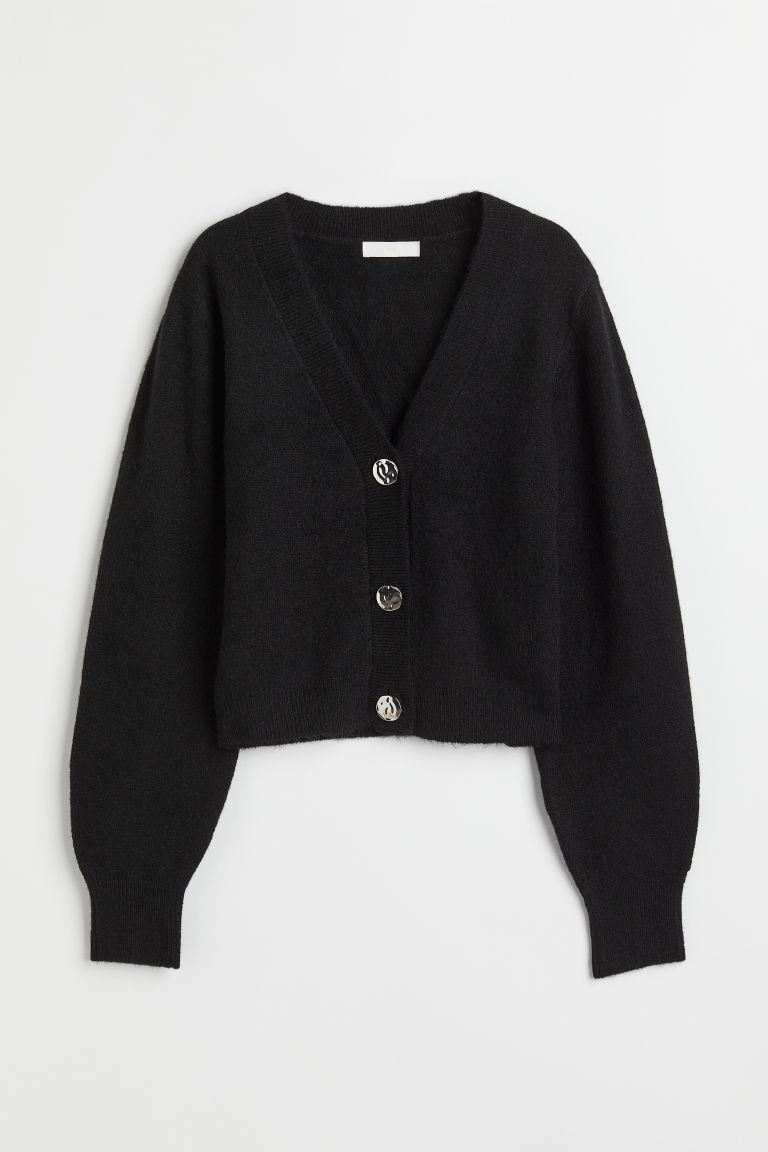 H & M - Rhinestone-button Knit Cardigan - Black | H&M (US + CA)