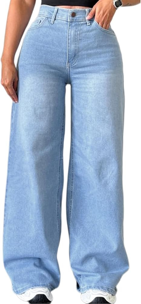 FairBeauty Women's Straight Leg High Waist Baggy Denim Jeans Loose Boyfriend Casual Stretchy Jean... | Amazon (US)