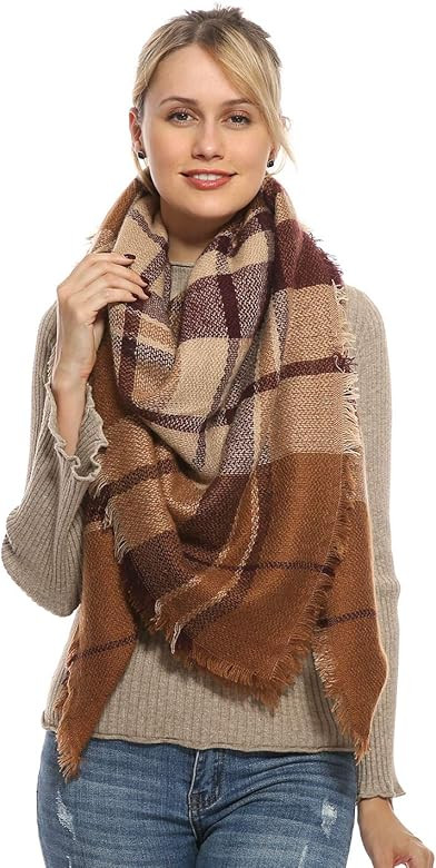 Stylish Women Plaid Blanket Warm Scarf | Amazon (US)